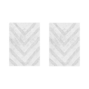 Hugo 2-Piece Bath Rug Set 100% Premium Cotton Tufted Chevron Pattern Bathmats for Bathroom, Super Soft Absorbent Machine Washable - 1 of 4