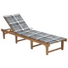 vidaXL Patio Lounge Chair with Cushion Folding Sunlounger Solid Acacia Wood - Gray Check Pattern - 2 of 4