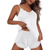 Ekouaer Satin Pajama Set for Women 2 Piece Silky Lingerie Sleepwear Lace Camisole Pj Shorts Set Soft Nightwear - 3 of 3