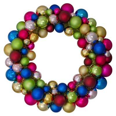 Northlight Bright Multicolor 2-Finish Shatterproof Ball Christmas Wreath - 24-Inch, Unlit