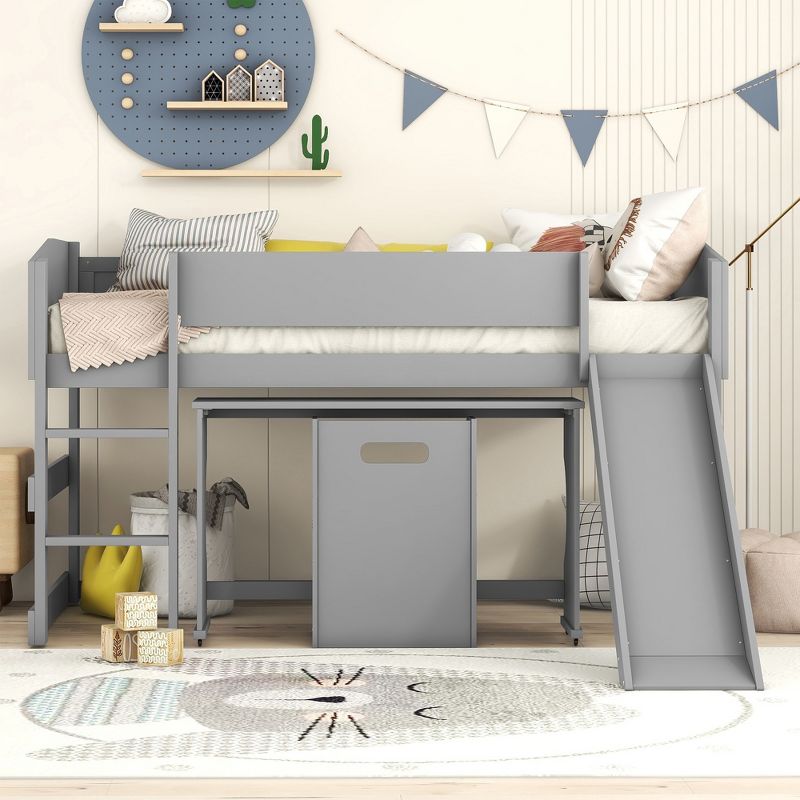 Low Study Loft Bed with Rolling Portable Desk and Chair - ModernLuxe, 2 of 12