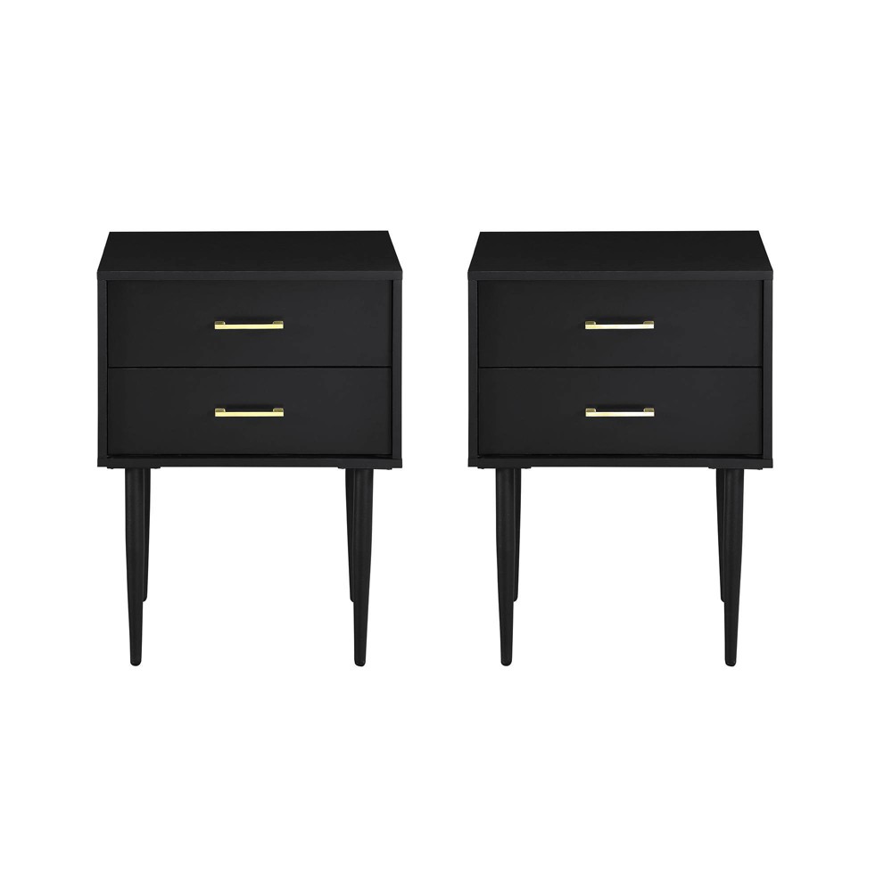 Set of 2 Ora Mid-Century Modern 2 Drawer Nightstands Solid Black - Saracina Home