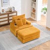 39" Corduroy Spring Upholstered Armchair and Ottoman Set with Cup Holder, Tufted High Back, Two Toss Pillows - 3 of 4