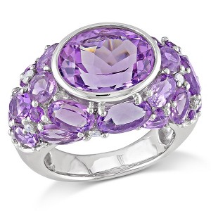 EVERLY JEWELRY | Sterling Silver 10 3/8 CT TGW Amethyst and 1/10 CT TW Diamond Cluster Cocktail Ring - 1 of 4