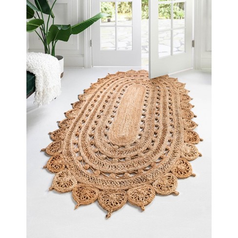 Area Handmade oval Jute rug/handwoven Indian rug/Hand-braided Off white oval Jute Rug | Custom store size jute oval Rug