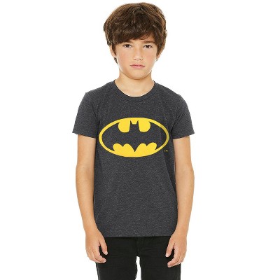 Seven Times Six Batman Boys Shirt Classic Logo Bat Symbol GREAT T-Shirt Grey