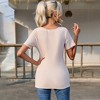Womens Lace Hollow Tunic Tops Short Sleeve Ribbed Knit Elegant Retro Design T-Shirts Scoop Neck Front Button Neckline Tops - 2 of 4