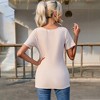 Womens Lace Hollow Tunic Tops Short Sleeve Ribbed Knit Elegant Retro Design T-Shirts Scoop Neck Front Button Neckline Tops - image 2 of 4