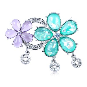 Anna-Kaci Crystal Shimmer Green Lavender Stone Twin Flower Pin Brooch - Multicolor - 1 of 4