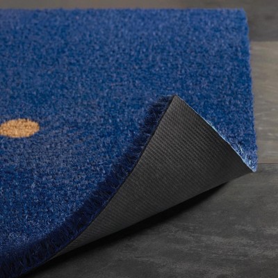 Blue Coir Outdoor Welcome Mat with Modern Hiya Design, 18" x 30"