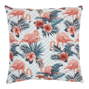 HomeRoots Pink Flamingo Chevron Throw Pillow - 1 of 4