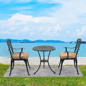 Outdoor Patio Furniture Sets Of 3, Cast Aluminum 2 Chairs And 1 Round Coffee Table With Umbrella Hole, Bistro Table Set - 1 of 4