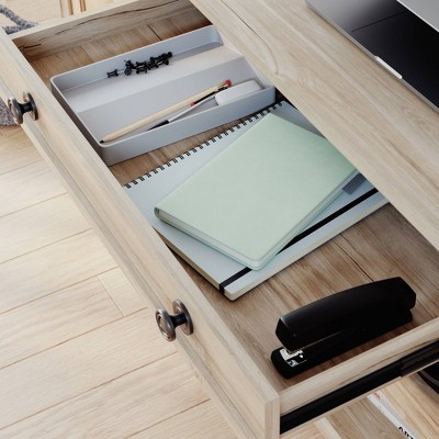 Chalk Oak Wood Credenza with Drawers and Shelves
