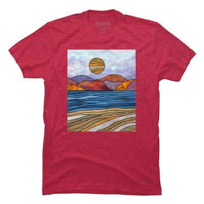 Men's Design By Humans Beach Landscape Stain Glass By Maryedenoa T-Shirt