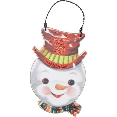 Vintage Snowmen Wooden Christmas Ornament Set with Glitter Accents