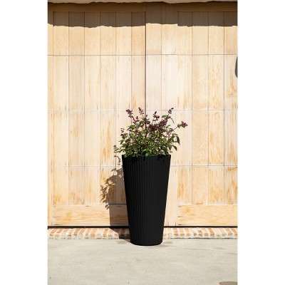 26" Tall Black Concrete-Plastic Composite Planter