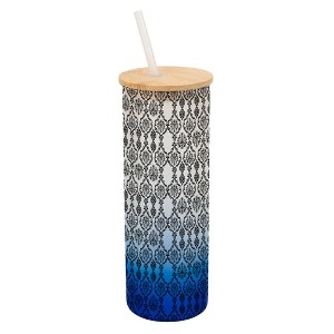 Elanze Designs Vintage Floral Damask Wallpaper Pattern Wrap-Around Design 25 Ounce Frosted Gradient Glass On-The-Go Coffee Travel Skinny Tumbler Mug - 1 of 1