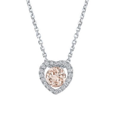 Pompeii3 1Ct Morganite & Lab Created Diamond Heart Pendant 14k White Gold Women's Necklace