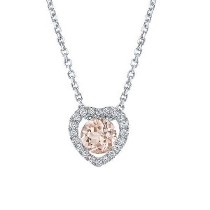 Pompeii3 1Ct Morganite & Lab Created Diamond Heart Pendant 14k White Gold Women's Necklace - 1 of 4