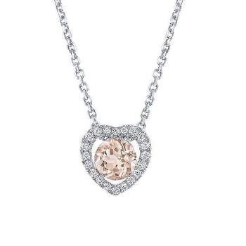 Pompeii3 1Ct Morganite & Lab Created Diamond Heart Pendant 14k White Gold Women's Necklace