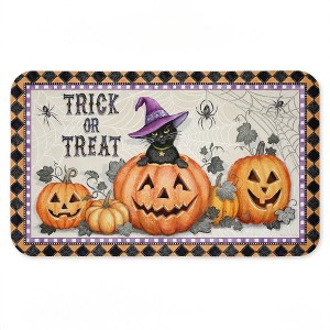 Stupell Industries Vintage Halloween Cat & Pumpkins Printed Anti-Fatigue Floor Mat, design by Chad Barrett, 30"x18" - 1 of 4