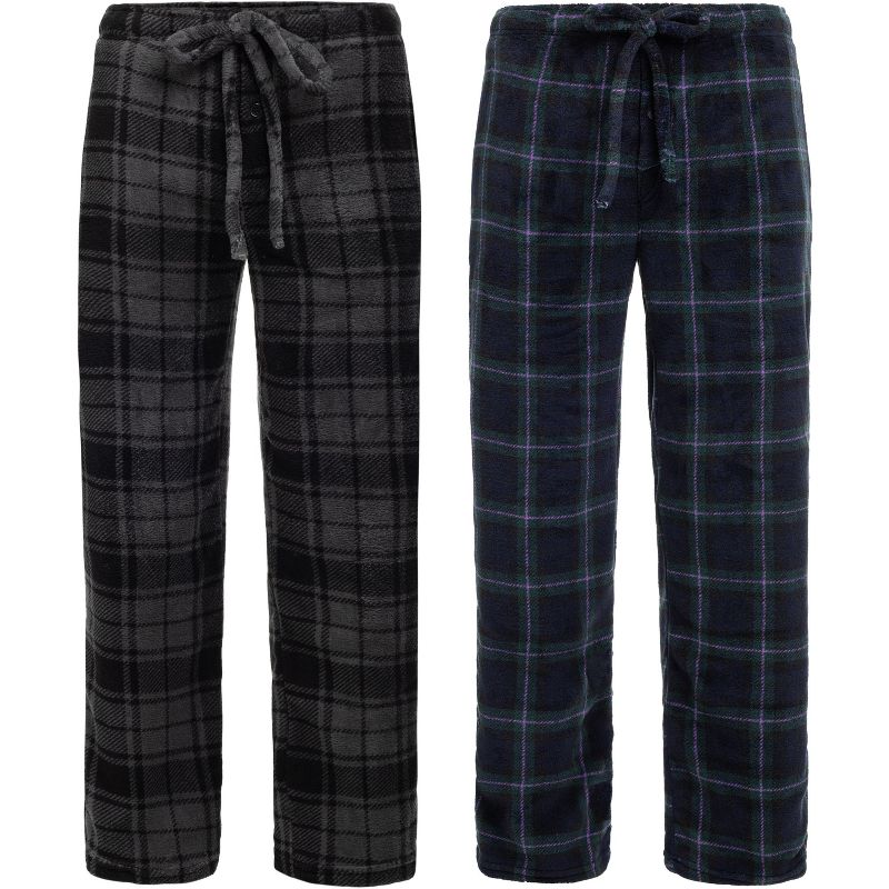 Men's Gift Box of 2 Flannel Plaids Plush Fleece Pajama Pants, Lounge PJ Bottoms, 1 of 6