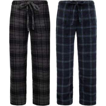 Men's Gift Box of 2 Flannel Plaids Fleece Pajama Pants, Winter Lounge PJ Bottoms