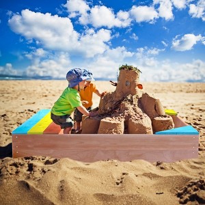 VYNXARIA Children's Wooden Sandbox, Sandpit ,Kids Wood Playset Outdoor Backyard ,47.25"L x47.25"W x 7.87"H,Golden Red - 1 of 4