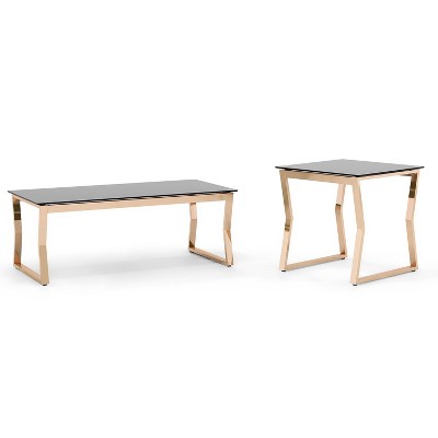 2pc Lindria Glass Top Coffee Table Set Gold - miBasics