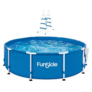 Funsicle 36 Inch SureStep 3 Stair Swimming Pool Ladder with 10' x 30" QuickSet Inflatable Ring Top Outdoor Above Ground Pool and Pump - 1 of 4