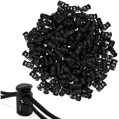 Okuna Outpost 200 Pieces Black Cord Locks for Drawstrings Elastic, Single Hole Toggle Stoppers, 1.13 x 0.6 in