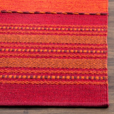 Handmade Flat Woven Cotton Orange and Red 4' x 6' Area Rug