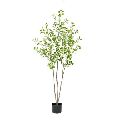 4FT Artificial Tree Ficus, Tall Faux Trees Indoor with Natural Trunk and Shiny Leaves, Fake Silk Tree Faux Potted Plants for Indoor Home Decor