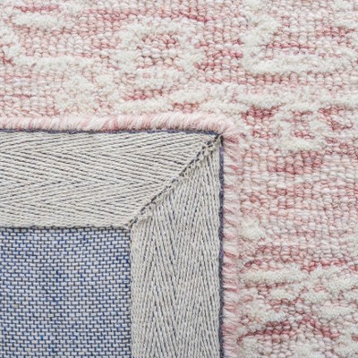 Ivory and Pink Floral Hand-Tufted Wool Square Rug