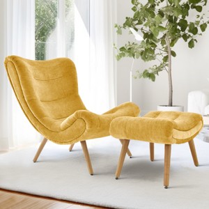 Planet 37.5" High Back High-End Velvet and Ultra-Soft Cushioning Upholstered Chaise Lounge Chaise and Ottoman Foot Rest Set-Maison Boucle - 1 of 4