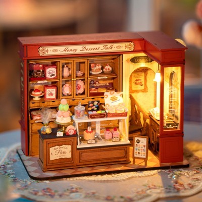 Robotime 3D Puzzles Honey Dessert Talk Shop DIY Miniature House Kit Birthday Gifts, Multicolored, 10.93"*2.6"*8.31"