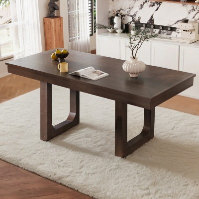 Modern Extendable Acacia Wood Dining Table,Seats 6-8 Rectangular Dining Table with Rubberwood Legs for Kitchen or Dining Room-Cuddlewood