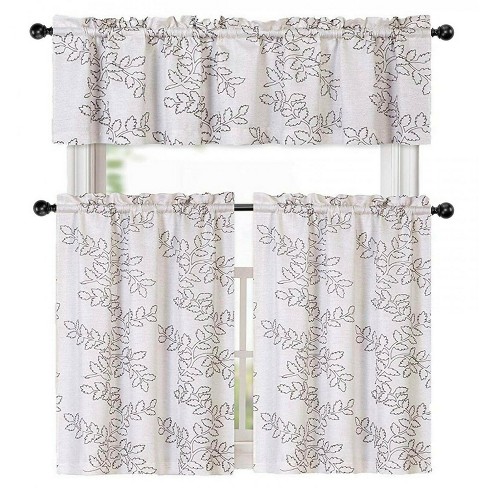 Kate Aurora Brielle Embroidered Linen Kitchen Curtain Tier & Valance