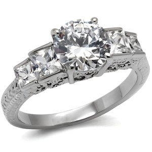Slickblue Round Clear CZ Engagement Ring for Women - 8mm Synthetic Stone, Pave, Stainless Steel, Size 5-10 - 1 of 4
