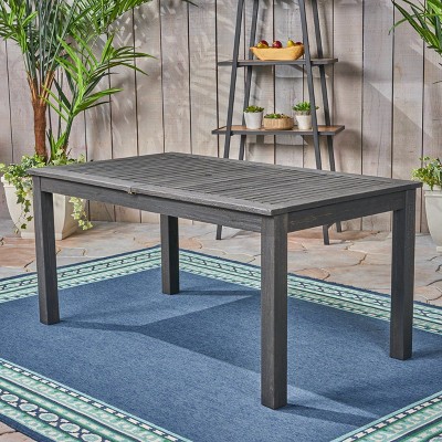 Okak Outdoor Expandable Dining Table Side Tables with Acacia Wood Frame Portable Patio End Table Outdoor&Indoor for Garden Balcony Yard Pool, Gray