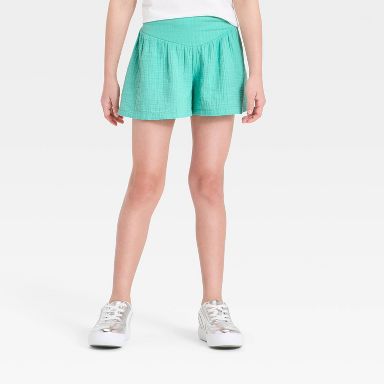 Girls' Woven Beach Shorts - Cat & Jack™ Aqua Blue XS