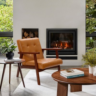 Mid-Century Modern Brown Faux Leather Accent Chair