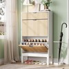 Shoe Storage Cabinet with 2 Flip Drawers & Large Drawer, Farmhouse Fluted Shoe Organizer with Metal Legs, Freestanding Hidden Slim Narrow Shoe Rack - 3 of 4