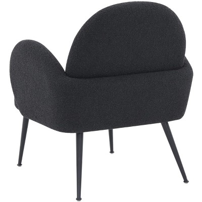 Elegant Black Boucle Wood Accent Chair with Curved Back