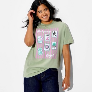 Women's Mahjong Oversized Short Sleeve Graphic T-Shirt - Sage