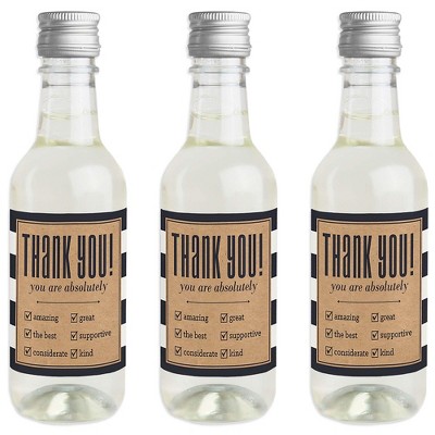 Big Dot of Happiness Thank You - Mini Wine and Champagne Bottle Label Stickers - Thank You Gift for Women and Men - Set of 16