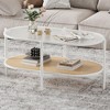 37.4" Oval 2-Tier Rattan Coffee Table with Tempered Glass Top and Metal Leg for Living Room Office Home - 4 of 4