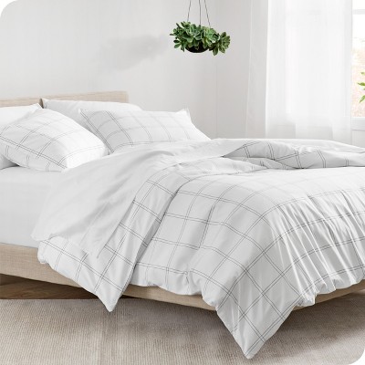 Twin/Twin XL Modern Plaid White/Grey Microfiber Duvet Set