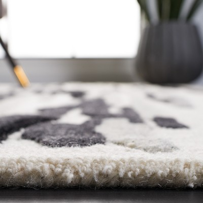 Ivory and Black Hand-Tufted Wool Square Area Rug