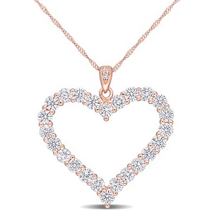 EVERLY JEWELRY | Rose Plated Sterling Silver 2 2/5ct DEW Created White Moissanite Heart Pendant with Chain, 18 inc - 1 of 4
